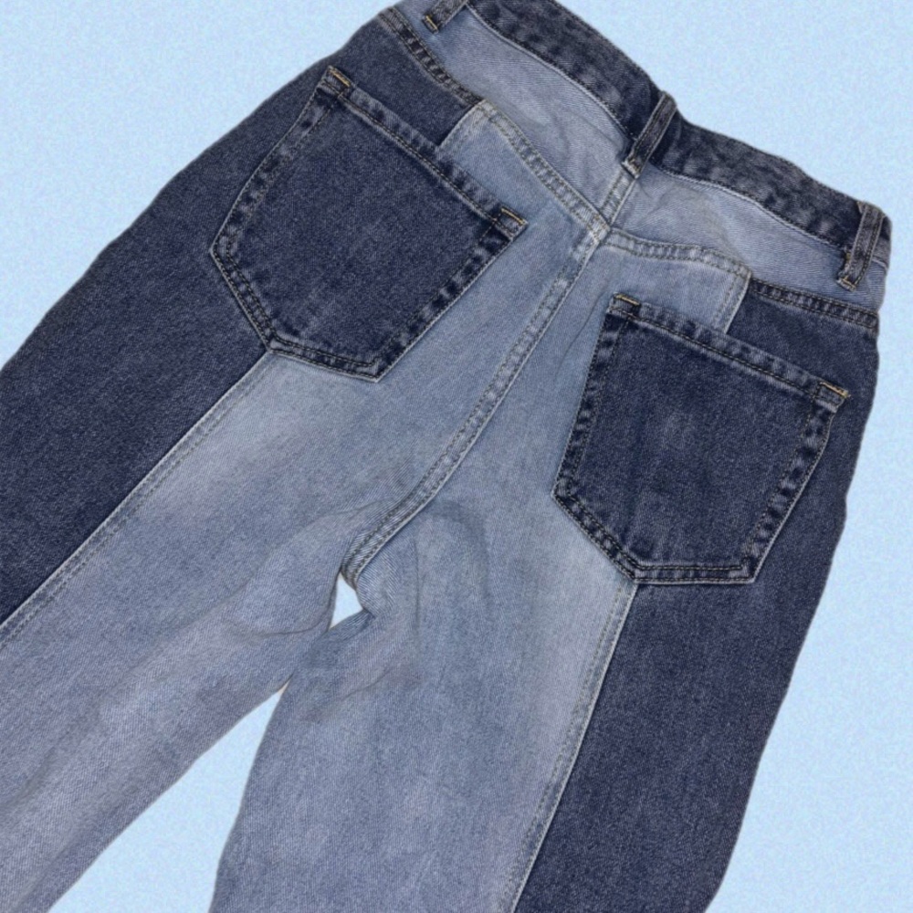 PacSun Two-Tone Patchwork Boyfriend Jeans in Light and Dark Blue